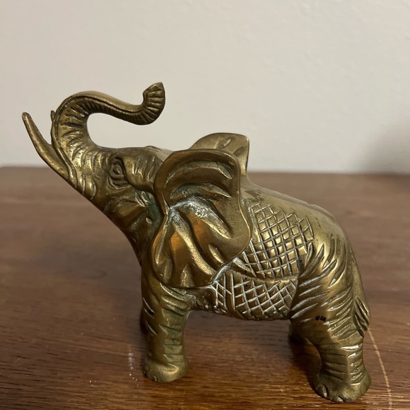Other - Vintage Solid Brass Elephant Figurine 5” Trunk Up Lucky Home Décor
